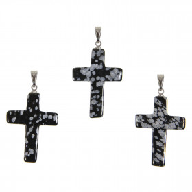 Pendentif croix crucifix en obsidienne neige