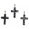 Pendentif croix crucifix en obsidienne neige