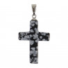 Pendentif croix crucifix en obsidienne neige