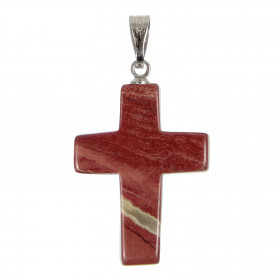 Pendentif croix crucifix en jaspe rouge