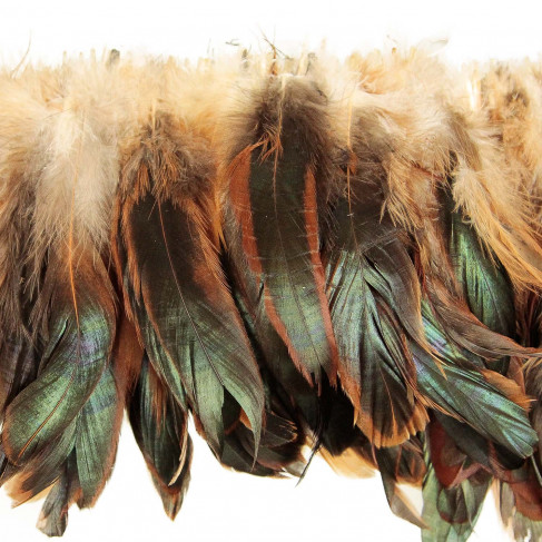 Plumes queue de coq demi bronze - Enfilées 20 cm