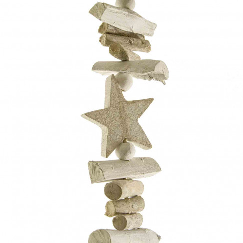 Guirlande étoiles et en bois flotté blanchi - 55 cm