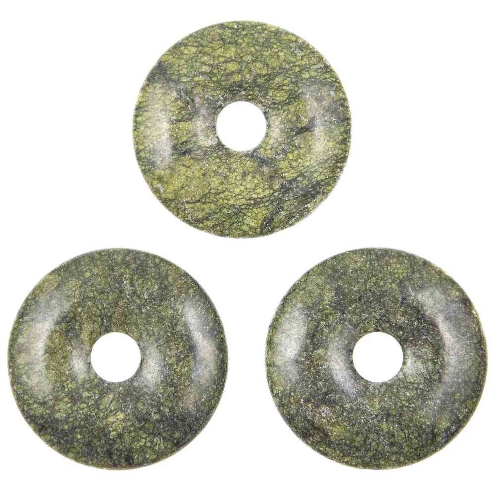 Pendentif Donut En Pierre Serpentine Mamba Stone Vert - Diamètre 4 Cm - Neuf Naturosphère