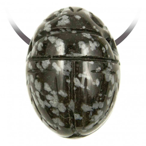 Pendentif pierre percée scarabée en obsidienne neige