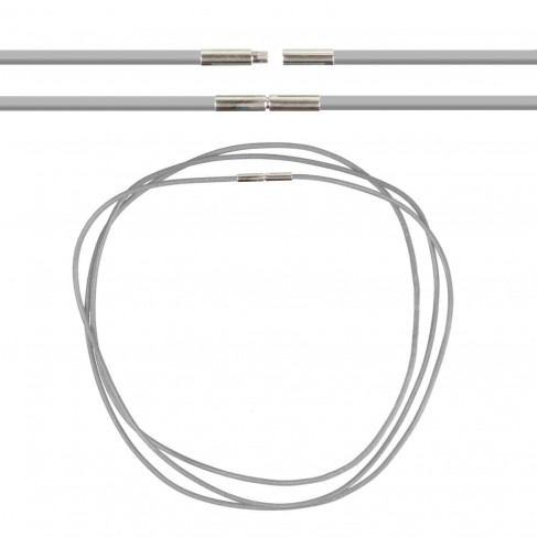 Cordon cuir de chevreau fermoir baïonette en argent rhodié - 46 cm