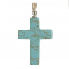 Pendentif croix crucifix en howlite teintée bleu