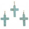 Pendentif croix crucifix en howlite teintée bleu