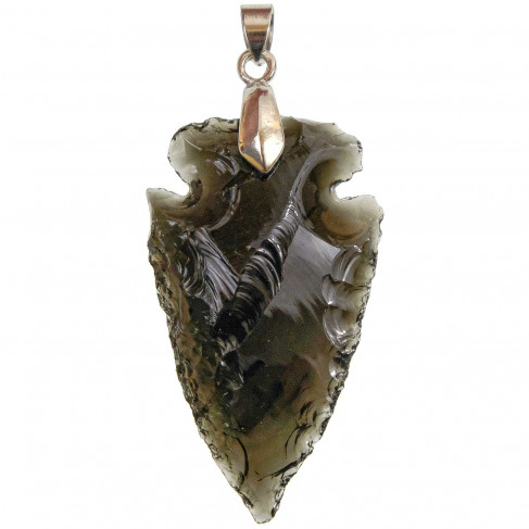 Pendentif flèche taillée brute en obsidienne noire
