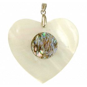 Pendentif coquillage coeur en nacre incrustation abalone avec chainette