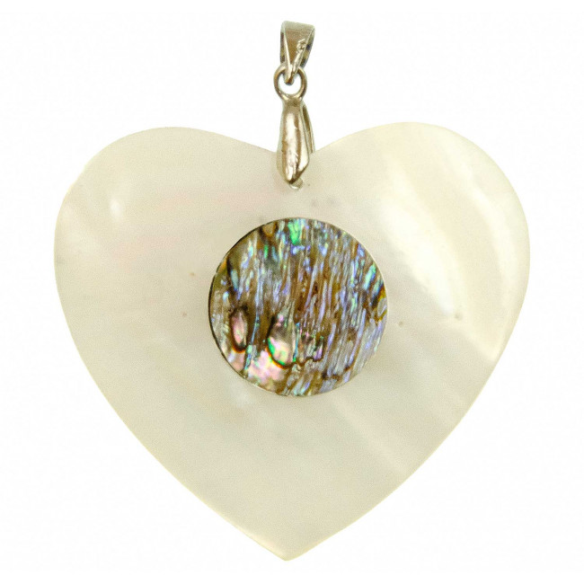 Pendentif coquillage coeur en nacre incrustation abalone avec chainette