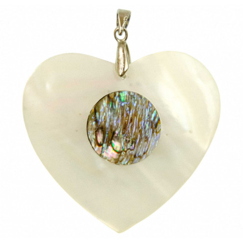 Pendentif coquillage coeur en nacre incrustation abalone avec chainette