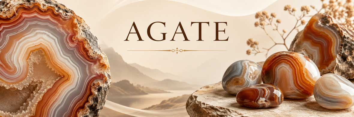 agate naturelle aux bandes colorées et motifs concentriques