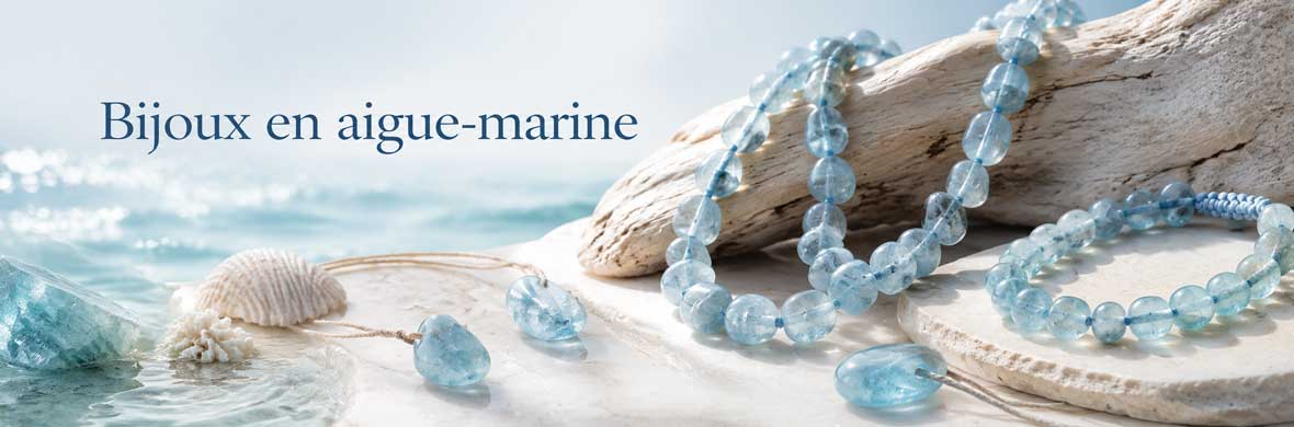 Bijoux en aigue-marine naturelle : bracelets, colliers et pendentifs