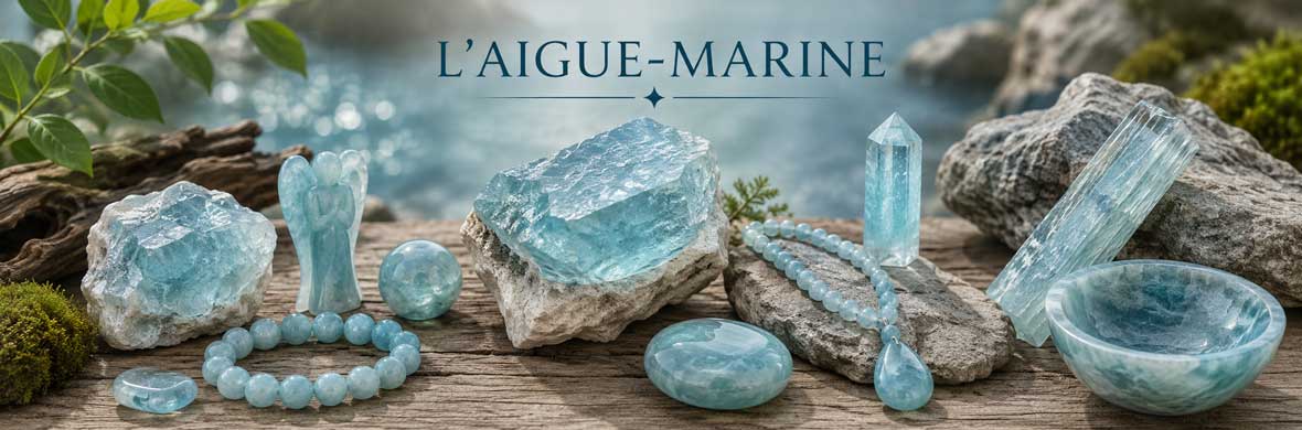 aigue-marine naturelle bleue sous forme de cristal et de pierre polie
