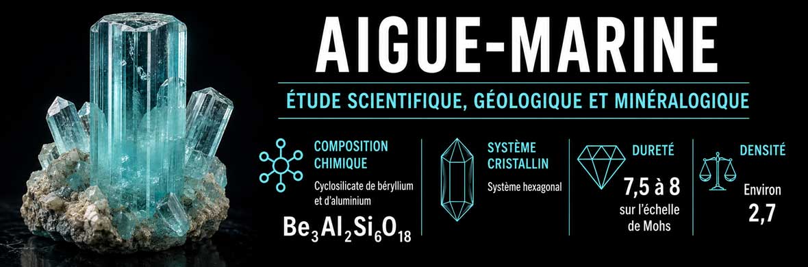 cristal d’aigue-marine bleue montrant l’habitus prismatique du béryl