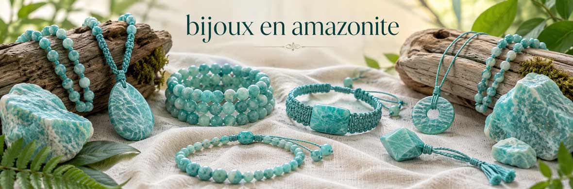 Bijoux en amazonite naturelle : bracelets, colliers et pendentifs