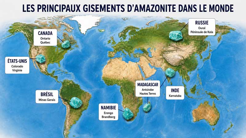 Principales régions de provenance de l’amazonite