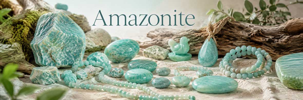 Amazonite naturelle bleu-vert en pierre polie et cristaux