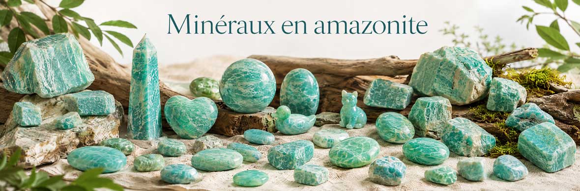 Pierres, cristaux et objets minéraux en amazonite naturelle