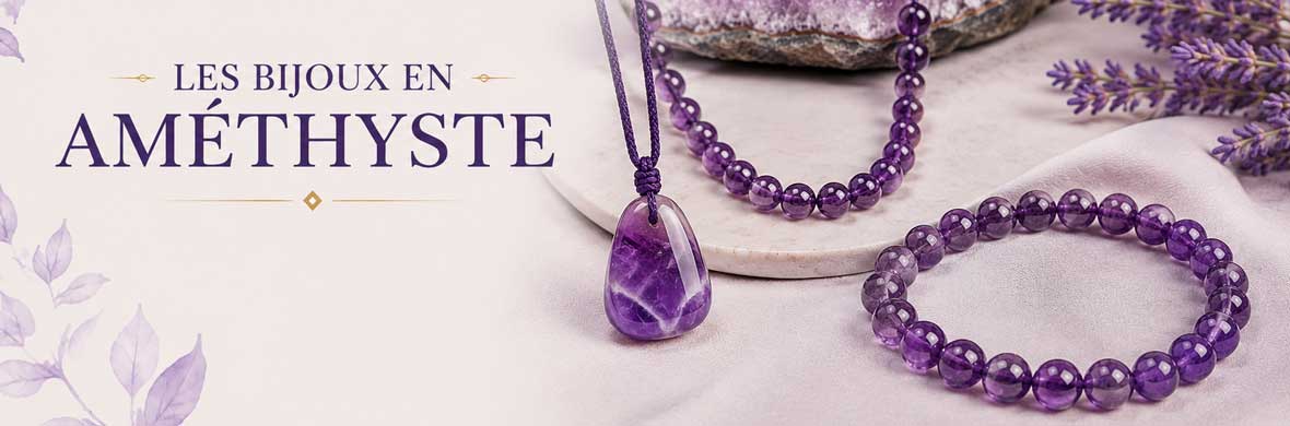 bijoux en améthyste et pierres naturelles violettes