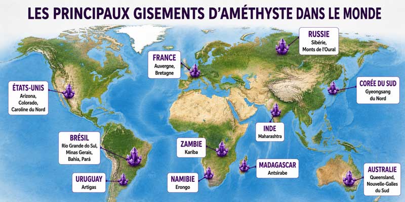 Principales régions productrices d’améthyste dans le monde