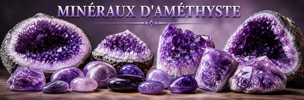pierres, cristaux et objets décoratifs en améthyste naturelle