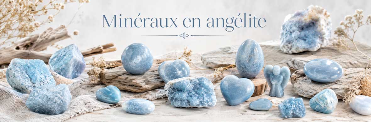Pierres, cristaux et objets minéraux en angélite naturelle