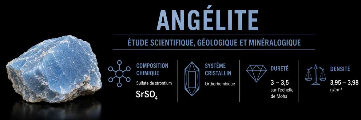 Angélite bleue naturelle, variété d’anhydrite étudiée en minéralogie