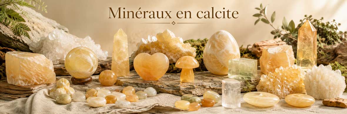 pierres, cristaux et objets décoratifs en calcite naturelle