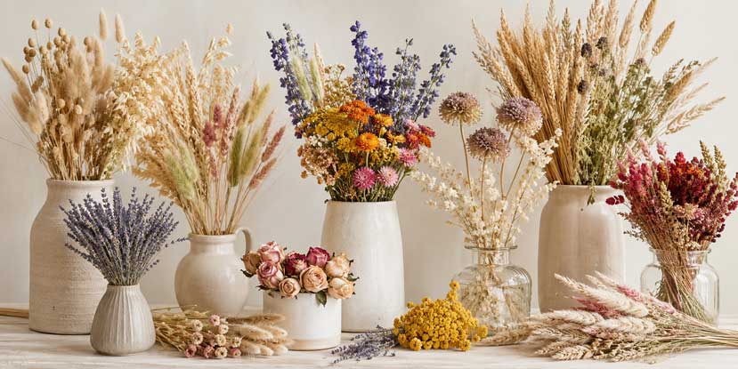Bouquets de fleurs séchées et préservées