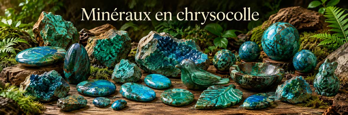 pierres, cristaux et objets décoratifs en chrysocolle naturelle