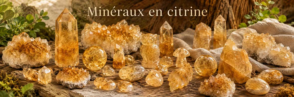 pierres, cristaux et objets décoratifs en citrine naturelle