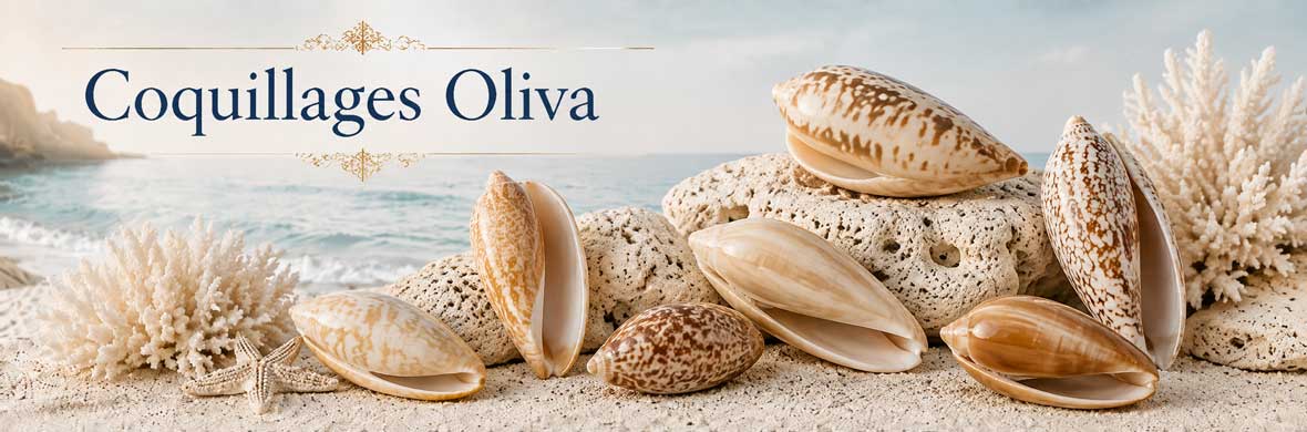 Coquillages Oliva à forme allongée, surface lisse et brillante