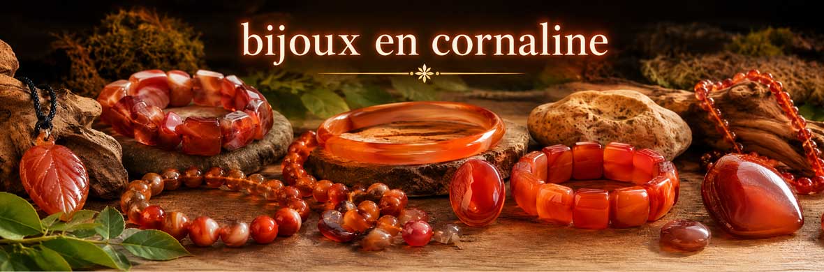 Bijoux en cornaline naturelle avec bracelets, colliers, pendentifs et bagues