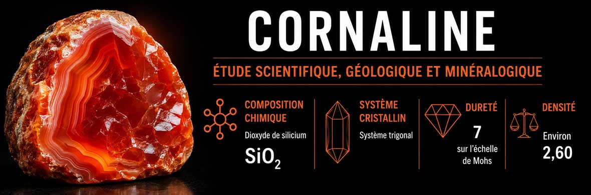 Cornaline naturelle observée sous un angle minéralogique et scientifique