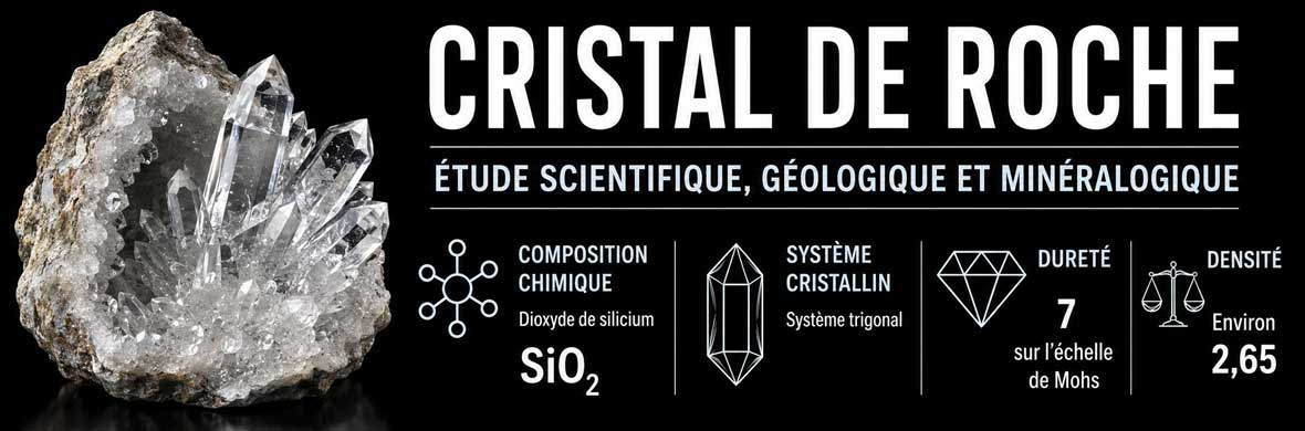 cristal de roche naturel étudié en minéralogie et cristallographie
