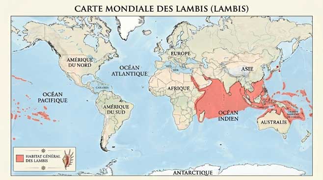 Carte de répartition générale des Lambis et genres proches