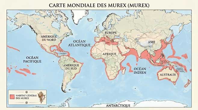 Carte de répartition générale des murex et autres muricidés
