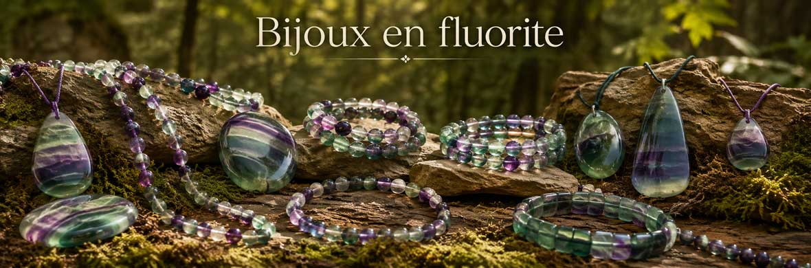 Bijoux en fluorite naturelle avec bracelets, pendentifs et colliers colorés