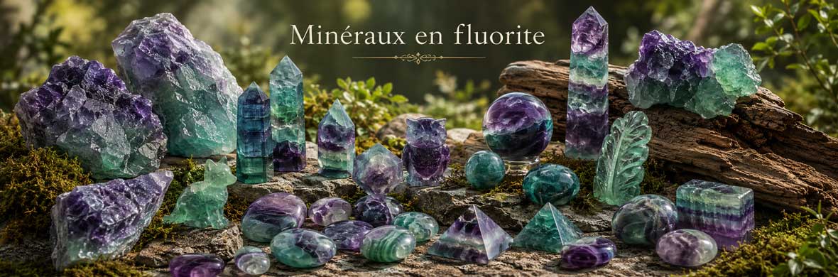 Pierres, cristaux et objets décoratifs en fluorite naturelle
