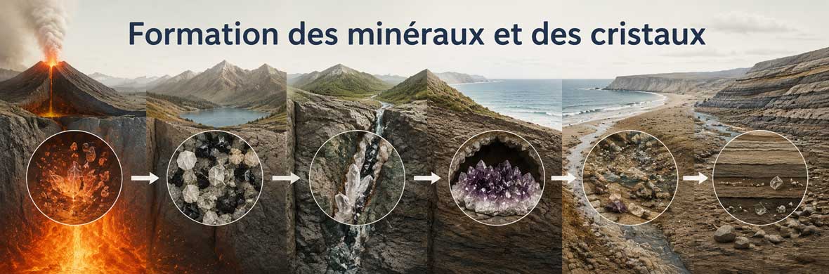 formation naturelle des minéraux, cristaux, géodes et roches