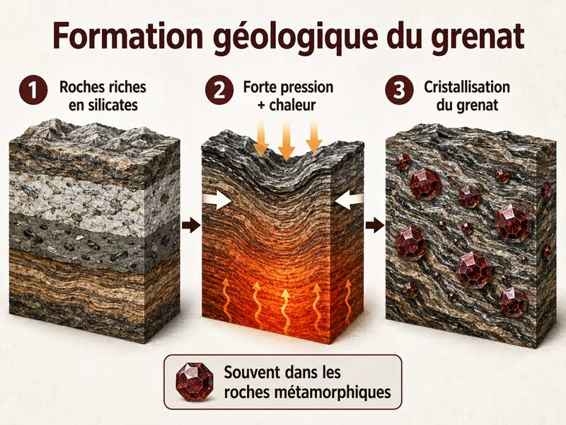 Formation géologique de grenat