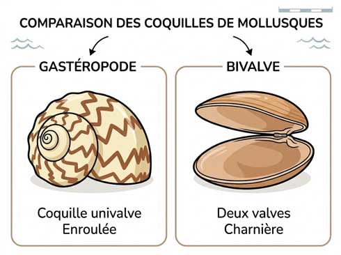 Comparaison coquillage gastéropode bivalve