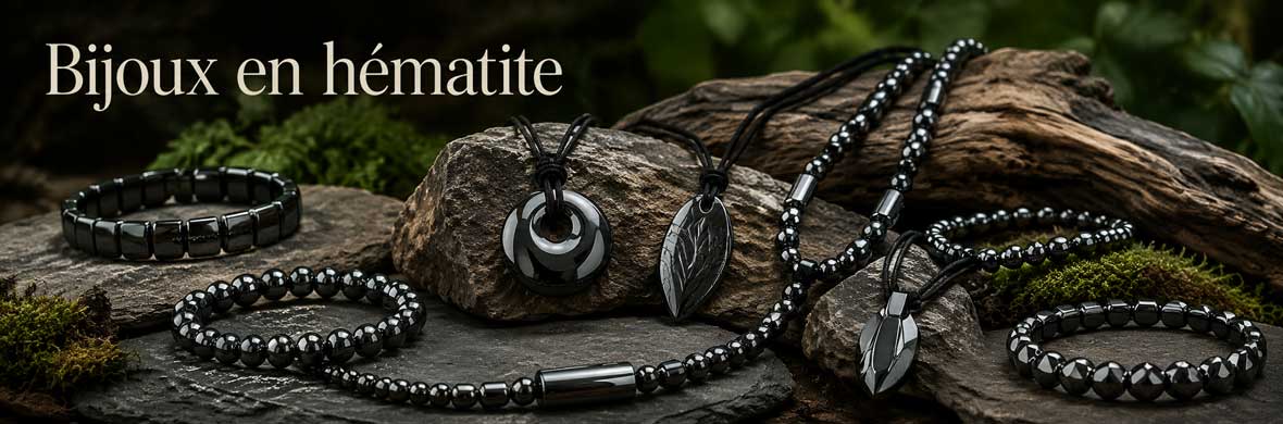 bijoux en hématite naturelle, bracelets, colliers et pendentifs