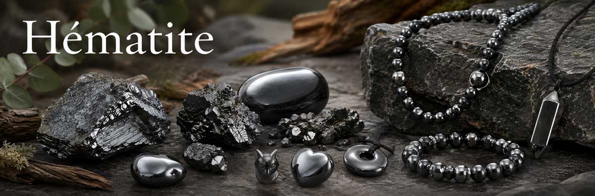 hématite naturelle, pierre sombre à éclat métallique