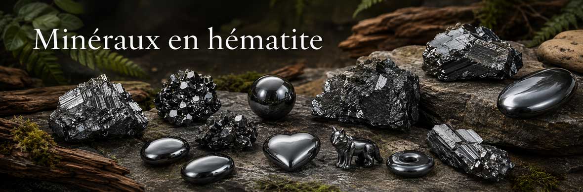 pierres, cristaux et objets décoratifs en hématite naturelle