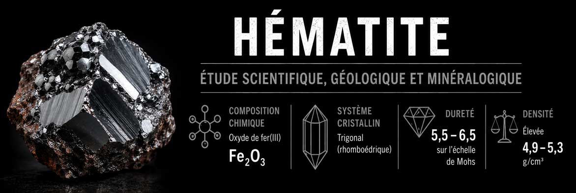hématite naturelle à éclat métallique observée sous un angle scientifique
