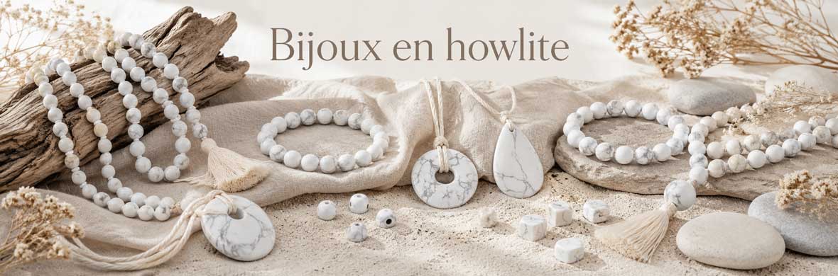 bracelets, colliers et pendentifs en howlite naturelle