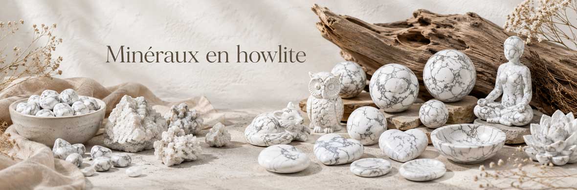 pierres naturelles, galets polis et objets minéraux en howlite