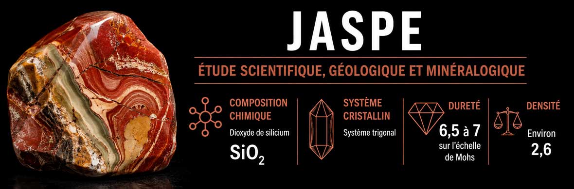 jaspe naturel étudié en minéralogie, structure siliceuse et propriétés scientifiques